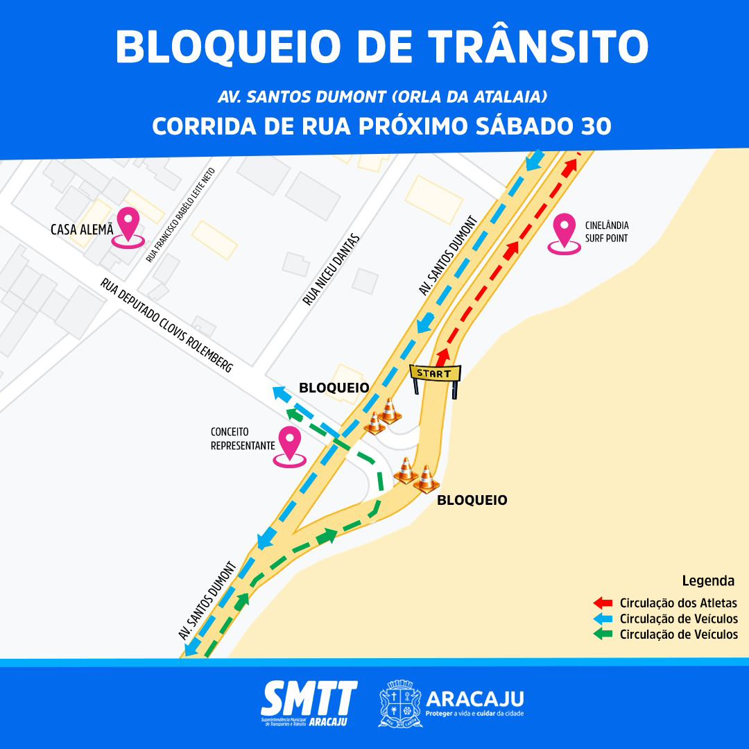 Trecho da avenida Santos Dumont será bloqueado temporariamente neste sábado, 30 - SMTT Aracaju